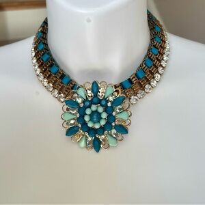 Elegant Blue and Gold Statement Necklace